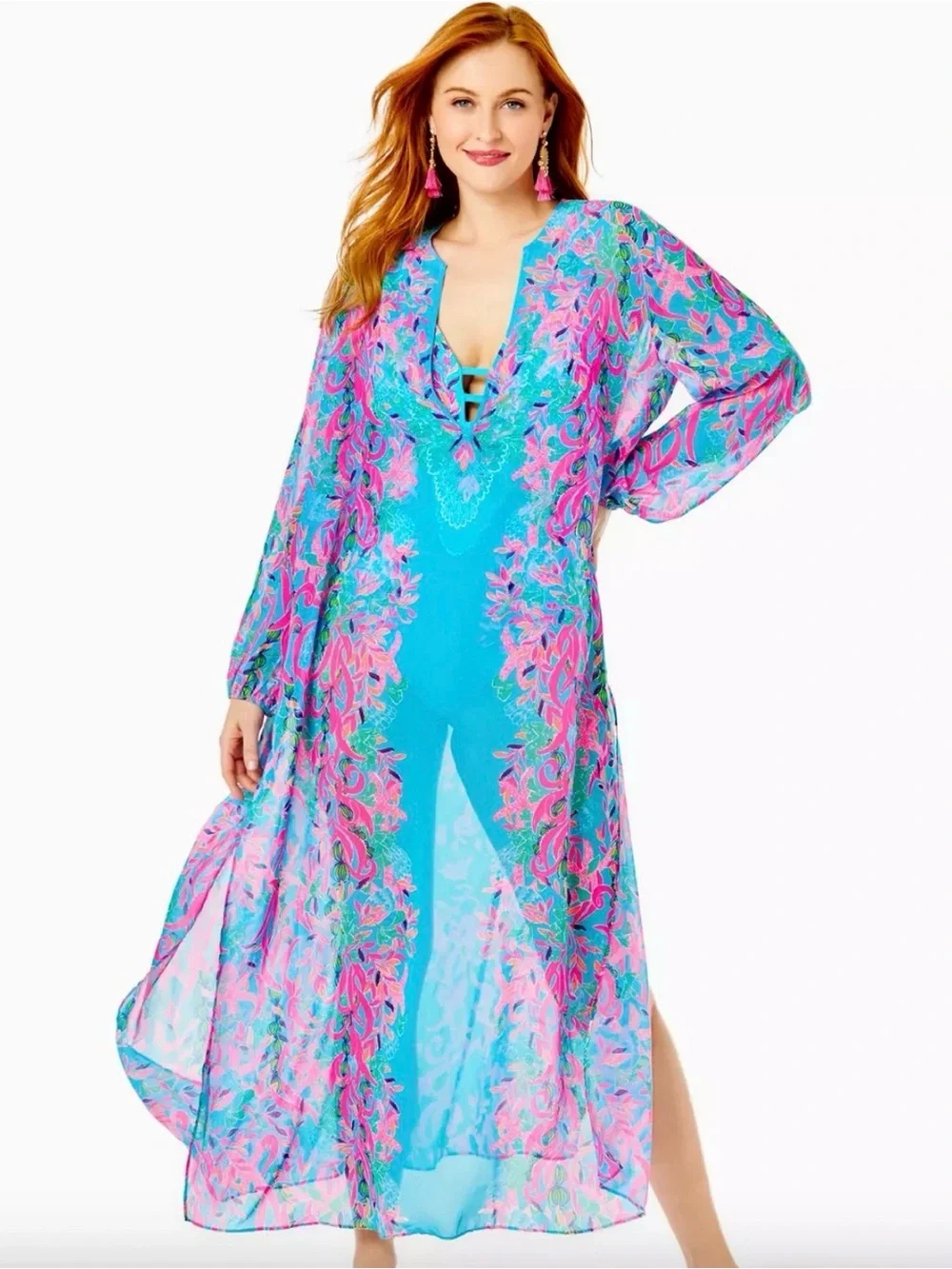 Lilly Pulitzer Frey Maxi cover up Kaftan size S/M turquoise NEW